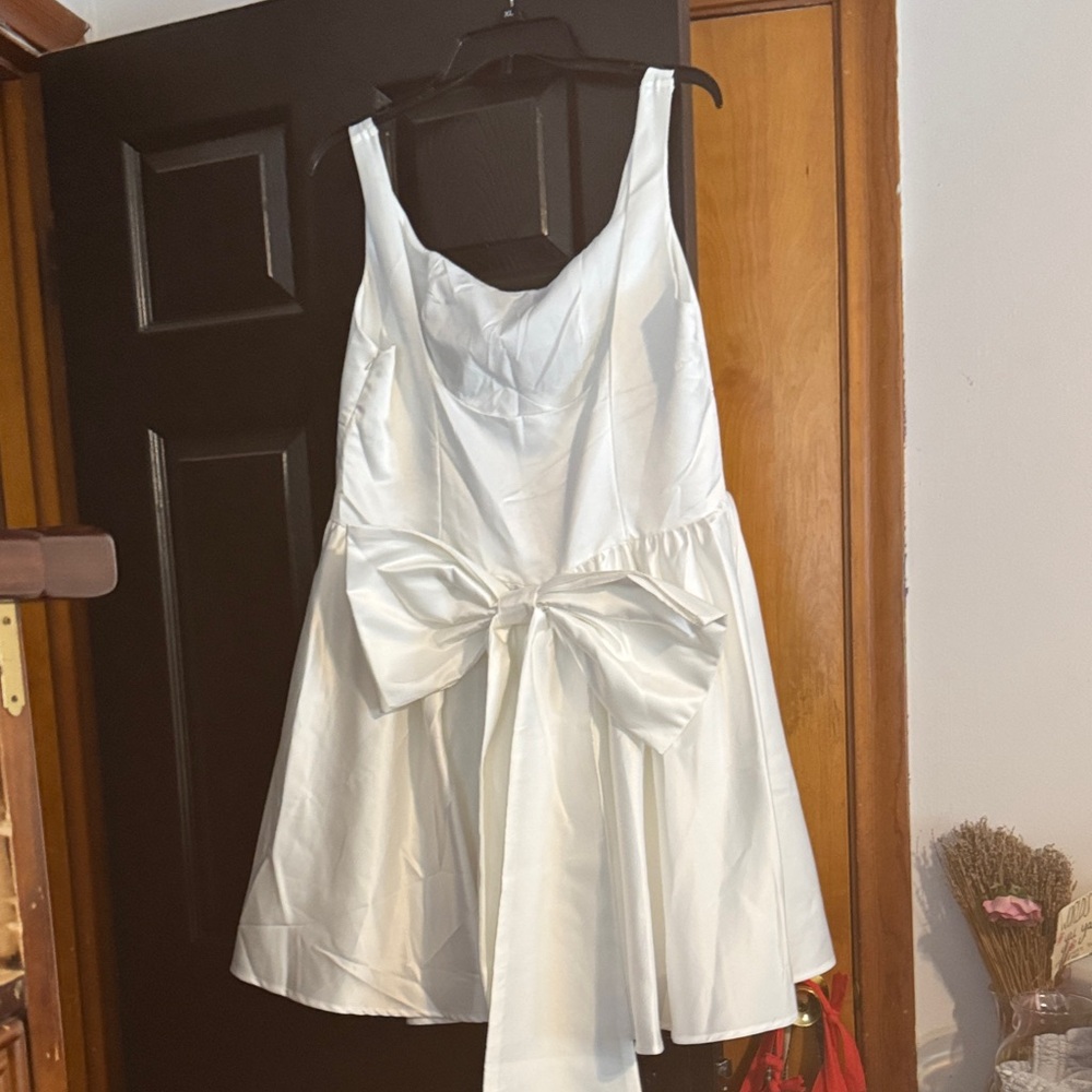 SHEIN White Mini Dress with Bow